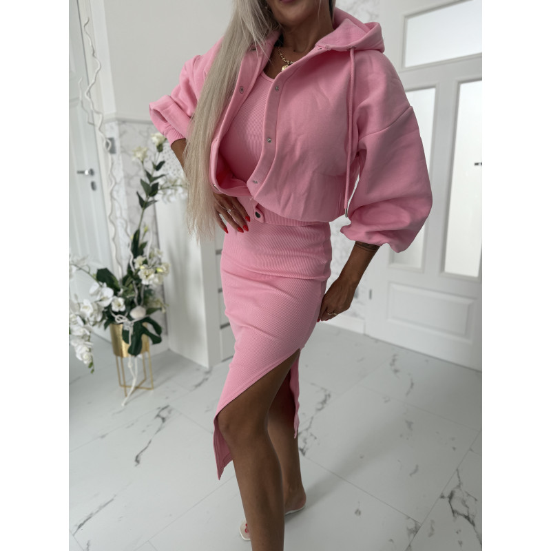 Růžový komplet šaty a mikina