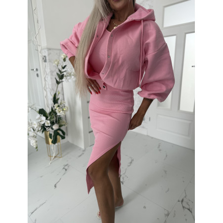 Růžový komplet šaty a mikina