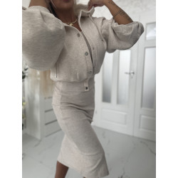 Béžový komplet šaty a mikina