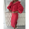 Červený komplet šaty a mikina