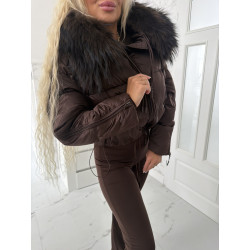 Hnědá péřová bundička s kožešinou